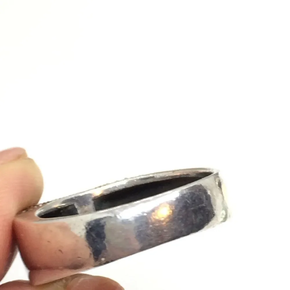STERLING SILVER RING Black Stone Marcasite Domed Statement Boho Sz 9.25